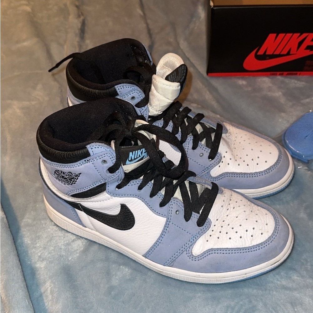 Jordan High-Top Sneakers in White and Light Blue